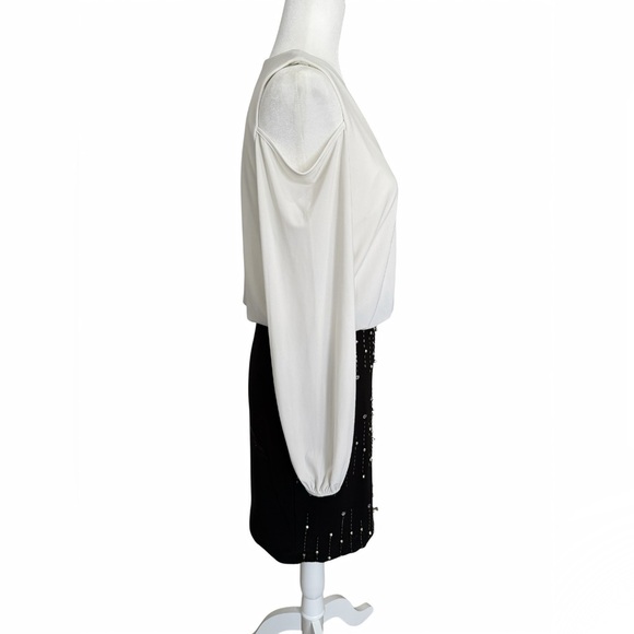 DJ-Jaz Black White Embellished Beaded Cold Shoulder Long Sleeve Evening Dress 4 - Picture 2 of 8